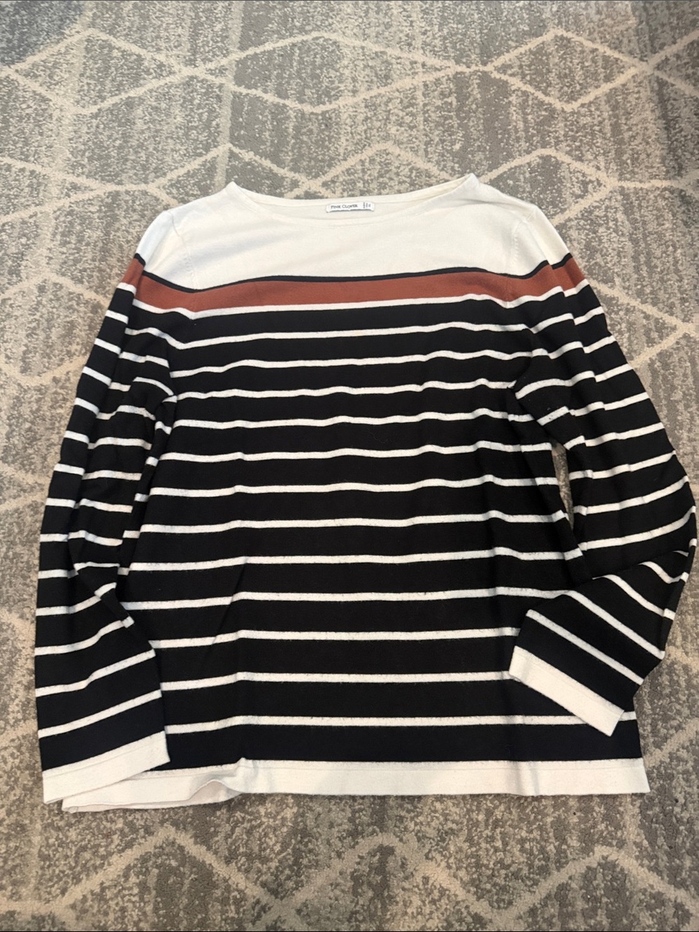 Pink Clover Striped Boatneck Sweater in Black, White & Brown